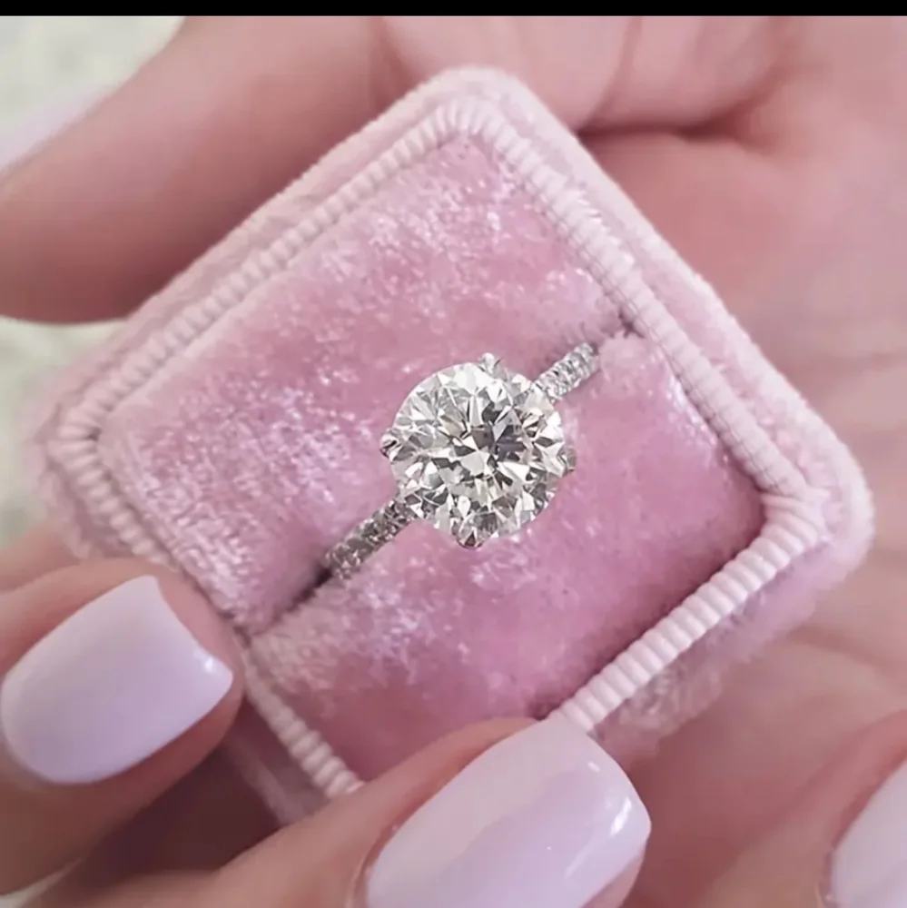 Certified 2ct Round Moissanite White Gold Ring - Picture 1 of 13